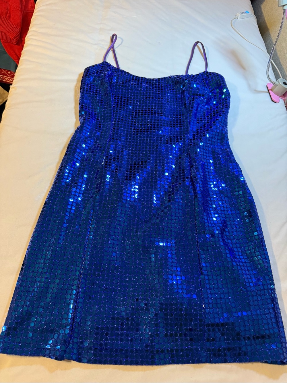 Blue Sequin Slip Dress with Thin Straps